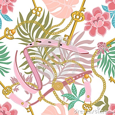Seamless pattern with floral element and jewels. Vector Illustration